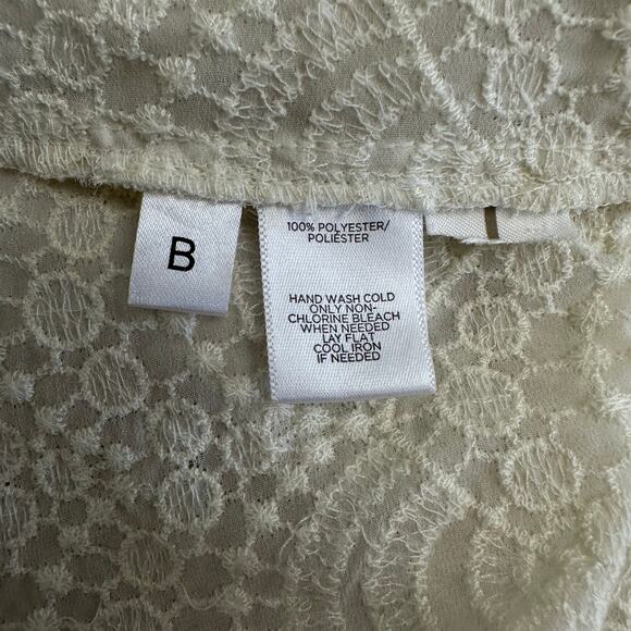 LOFT White Lace Blouse Medium Scallop Hem Short Sleeve Crochet Top Ivory - Picture 9 of 9